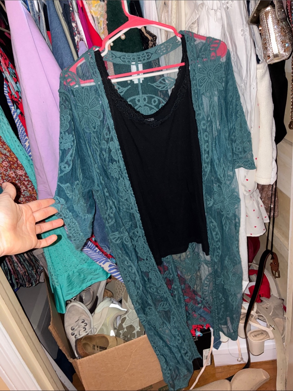 Teal Lace Open-Front Women's Cardigan Sweater